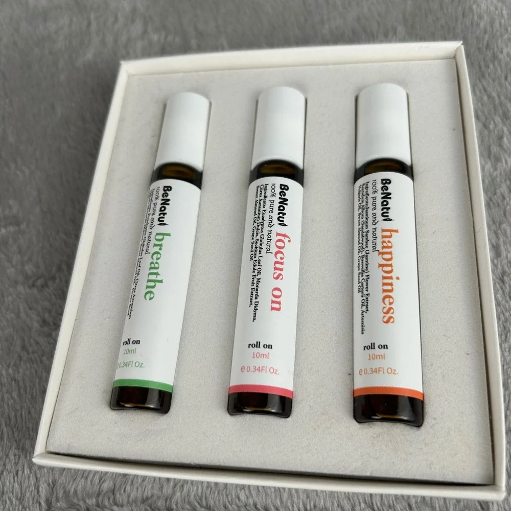 BeNatu Essential Oil Roll On Set 3pk Breathe Focus Happiness 10ml Aromatherapy